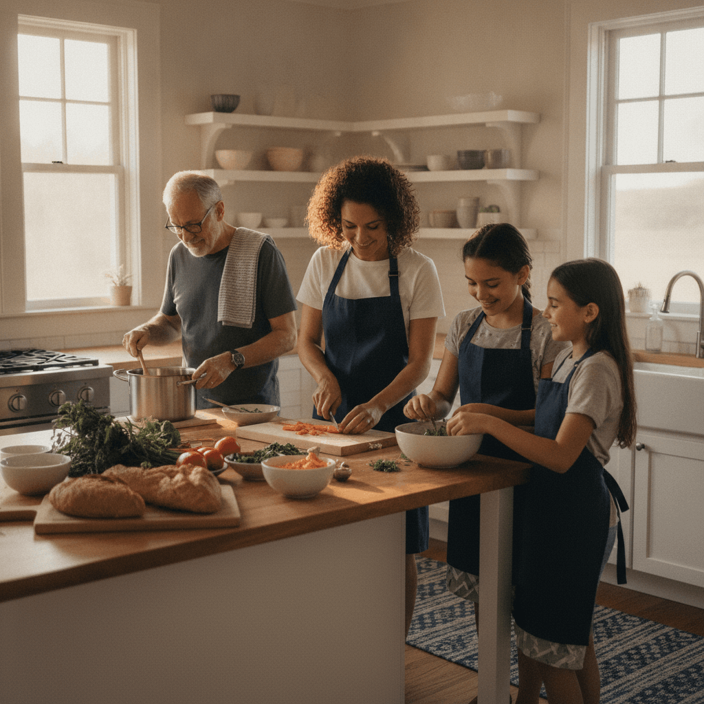 family cooking dinner